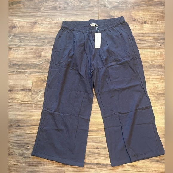 NWT - ECUPPER Casual Loose Elastic Waist Cotton Trouser Cropped Wide Leg Pants - Picture 5 of 7